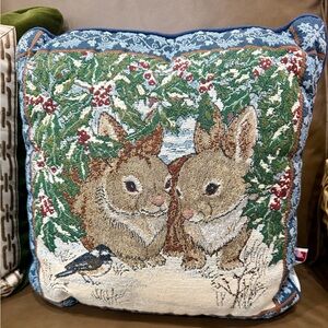 Vintage Riverdale Tapestry Rabbit Bunny Bird Decorative Throw Pillow Christmas